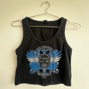 Urban Outfitters Black Cropped Tank with Blue and Silver Wing Graphic